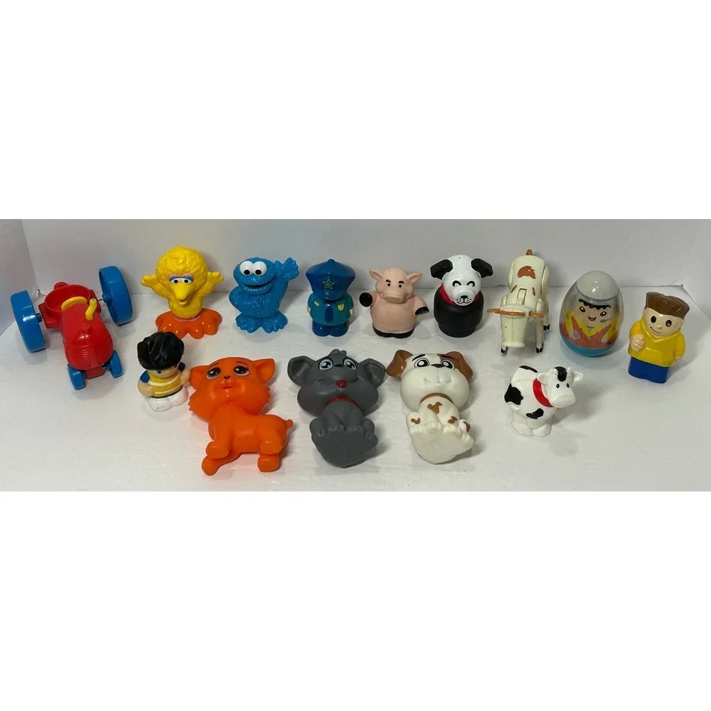 Vintage Toy Figurine Lot Of 14 Little People Animals Big Bird Cookie Monster